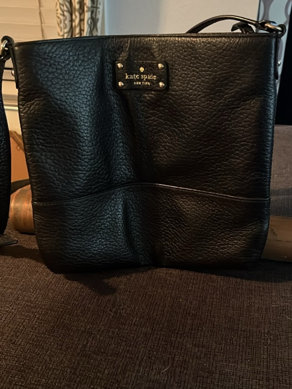 kate spade Black Pebbled Leather Small Crossbody Bag with Gold Plate